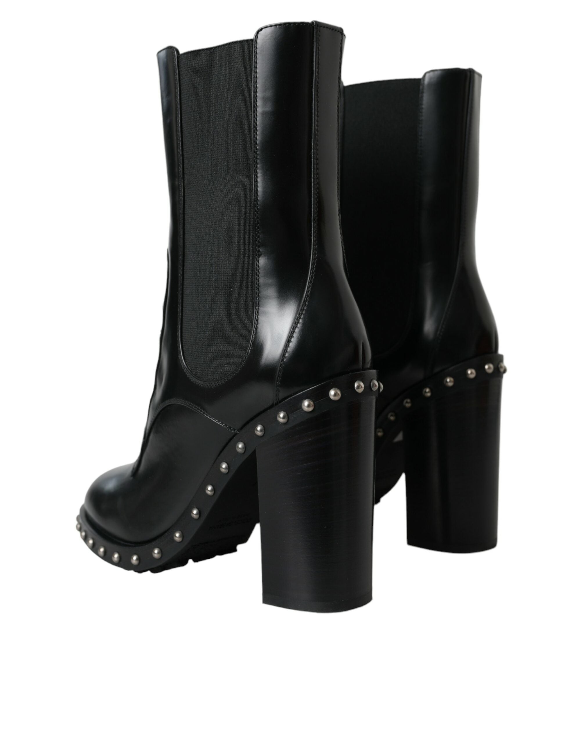 Black leather studded lace-up boots shoes