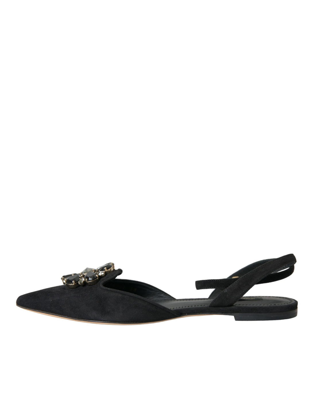 Dolce & Gabbana Schwarzes Leder Kristall Slingback Sandalen Schuhe