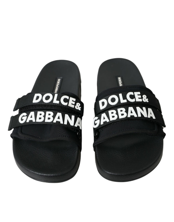 Dolce & Gabbana Schwarze Neopren Slides Flats Beachwear Schuhe