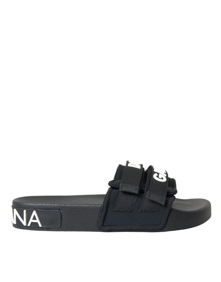 Dolce & Gabbana Schwarze Neopren Slides Flats Beachwear Schuhe