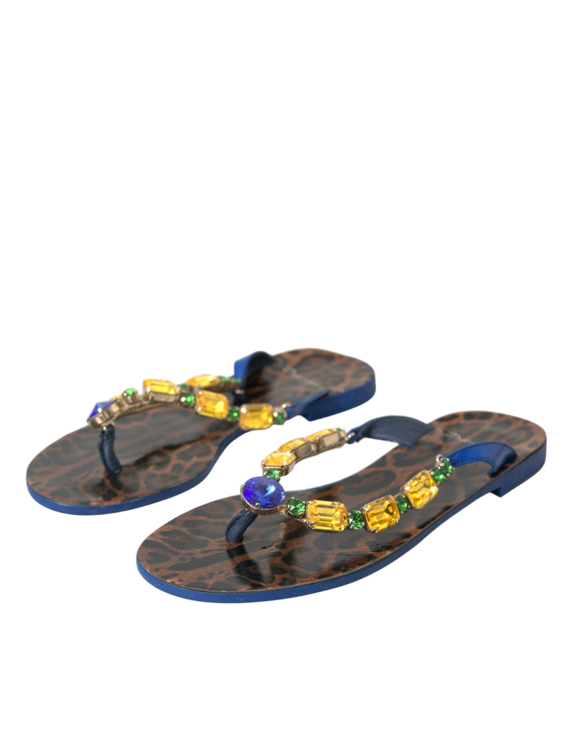 Blue Crystal Calf Leather Beach Shoes