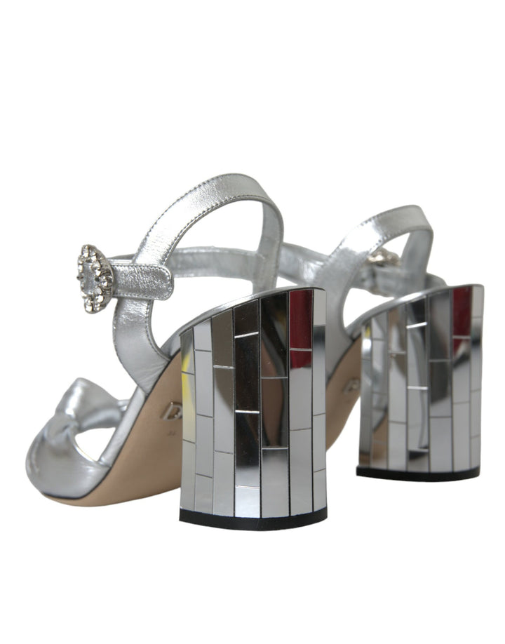 Silver lambskin leather heels sandals shoes
