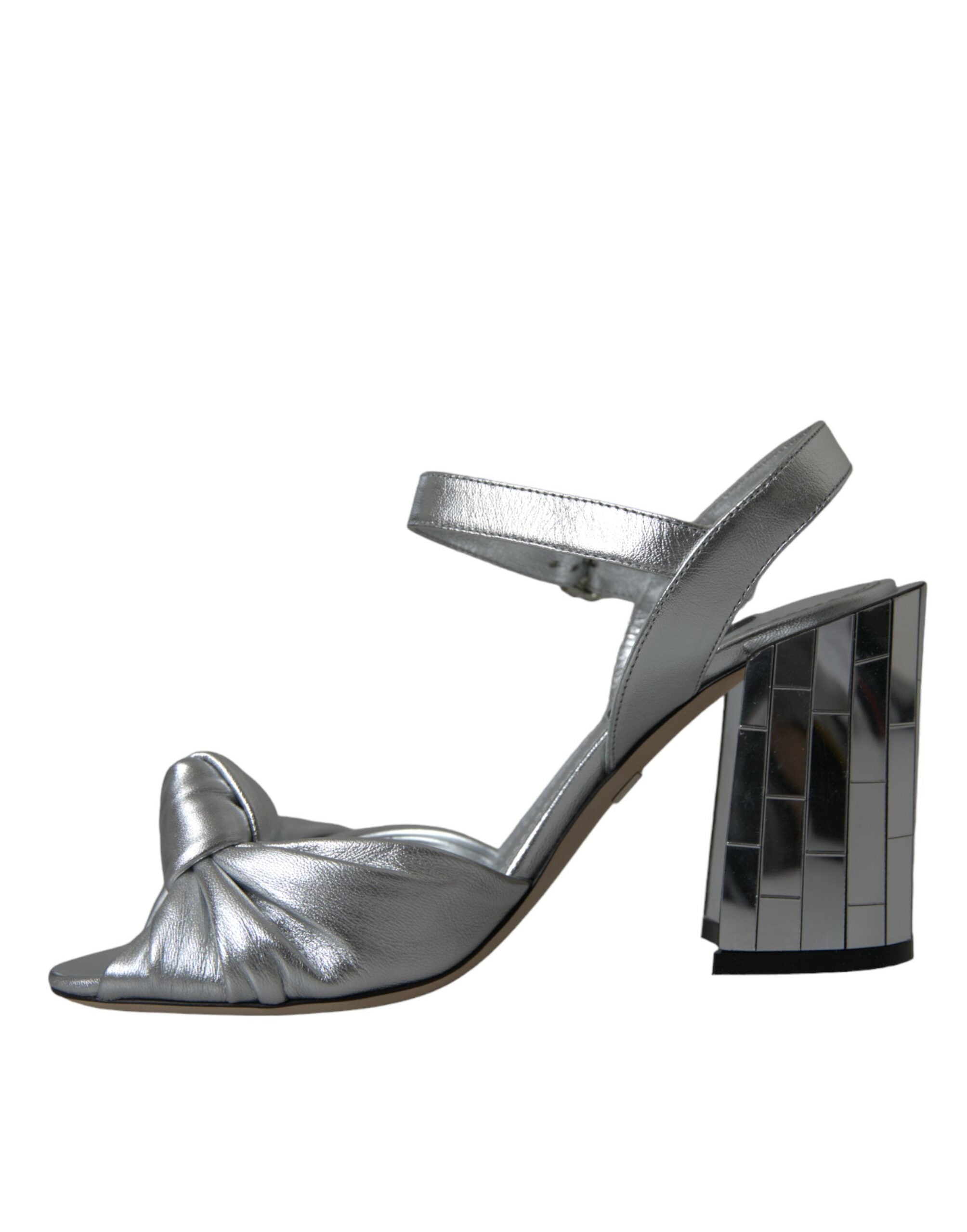 Silver lambskin leather heels sandals shoes