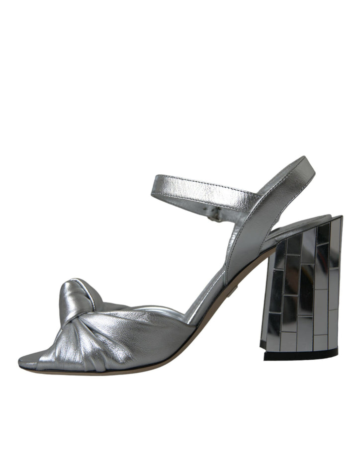 Silver lambskin leather heels sandals shoes