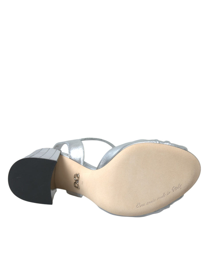 Silver lambskin leather heels sandals shoes