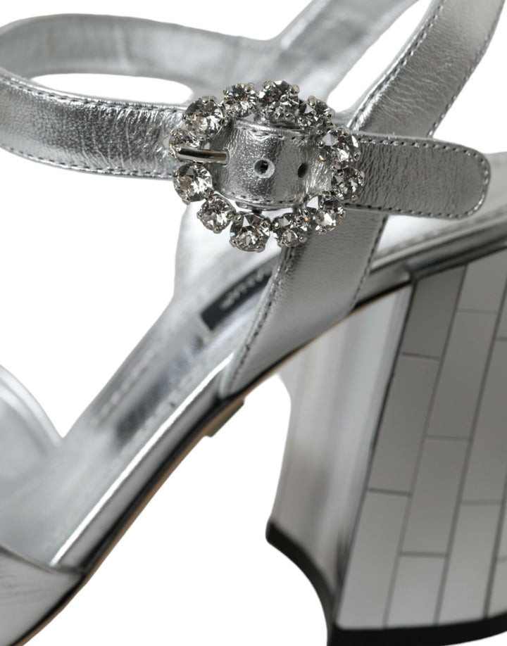 Silver lambskin leather heels sandals shoes