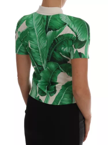 Grünes Seiden-Polo-T-Shirt mit Bananendruck