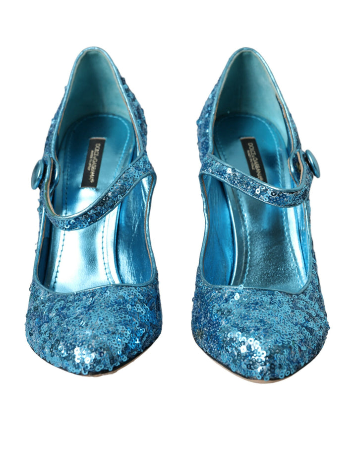Blau Pailletten Mary Jane Pumps High Heels Schuhe