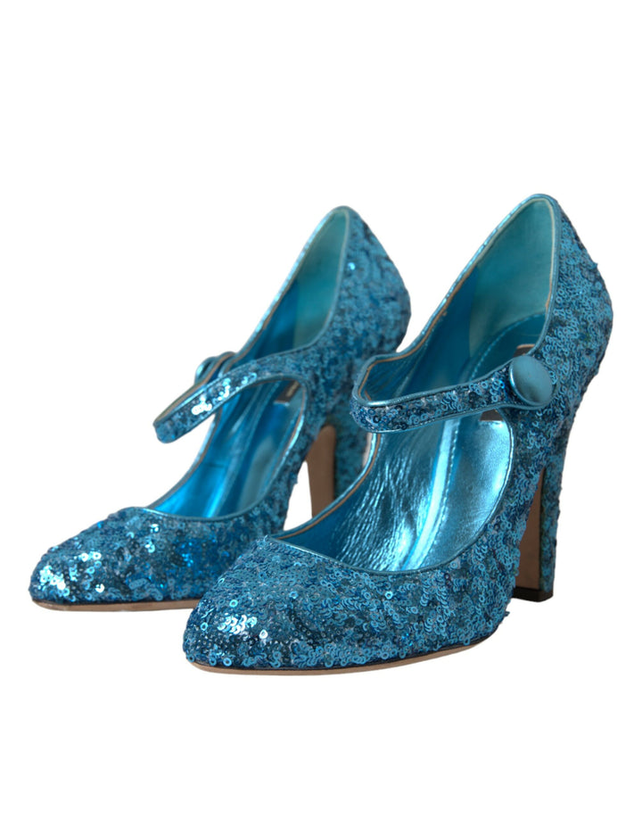 Blau Pailletten Mary Jane Pumps High Heels Schuhe