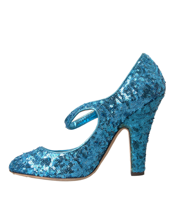 Blau Pailletten Mary Jane Pumps High Heels Schuhe