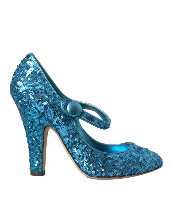 Blau Pailletten Mary Jane Pumps High Heels Schuhe