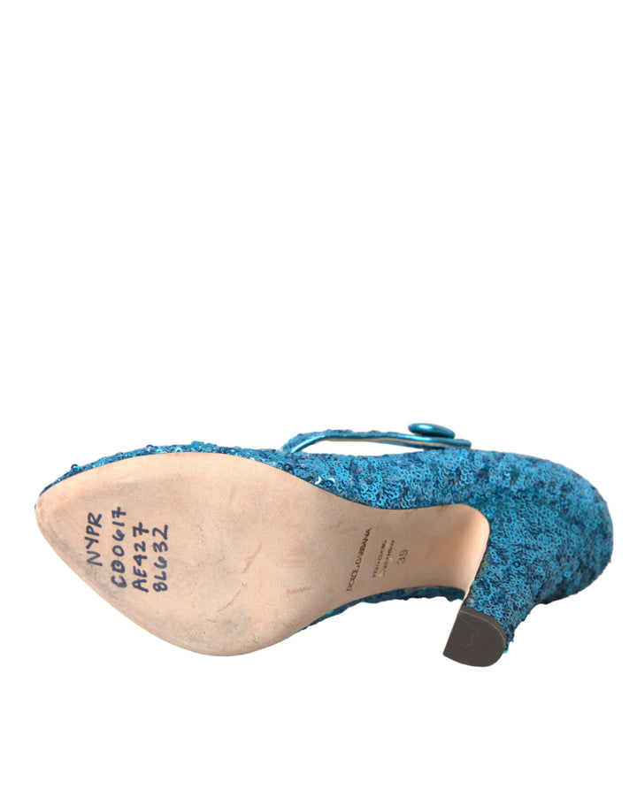 Blau Pailletten Mary Jane Pumps High Heels Schuhe