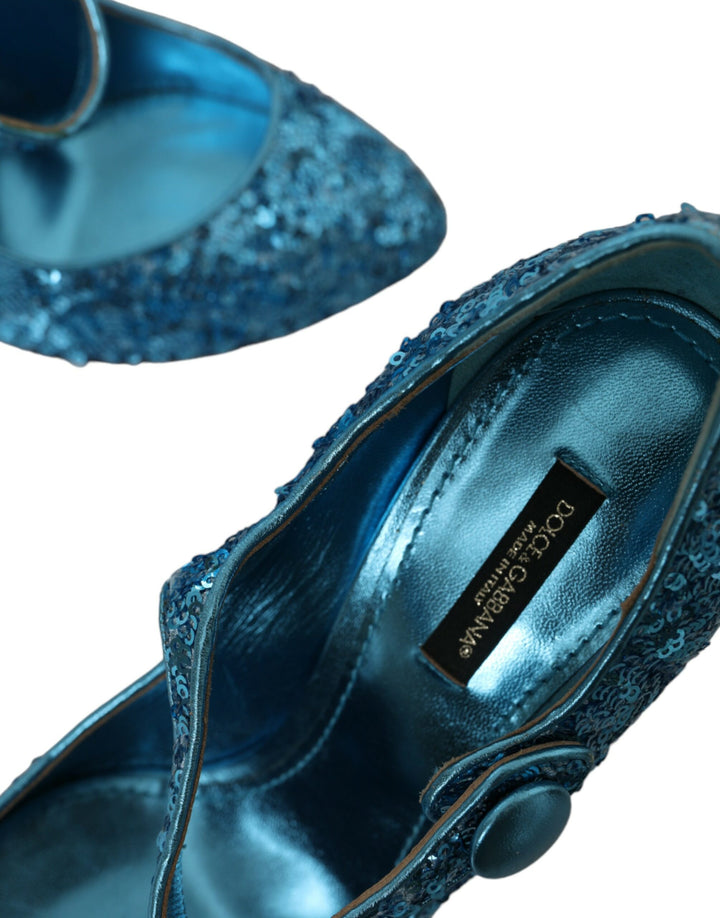 Blau Pailletten Mary Jane Pumps High Heels Schuhe