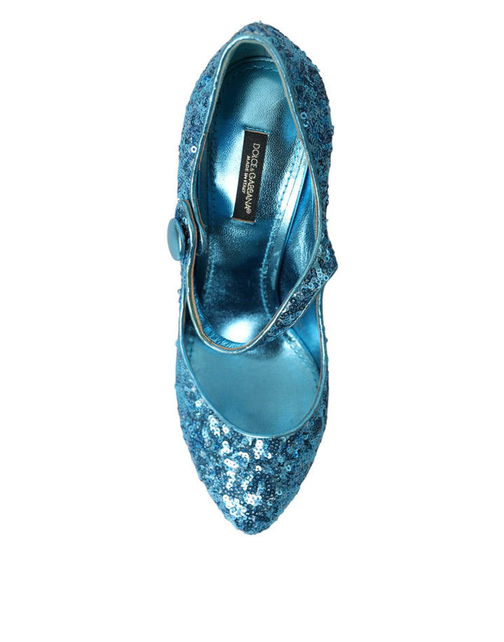 Blau Pailletten Mary Jane Pumps High Heels Schuhe