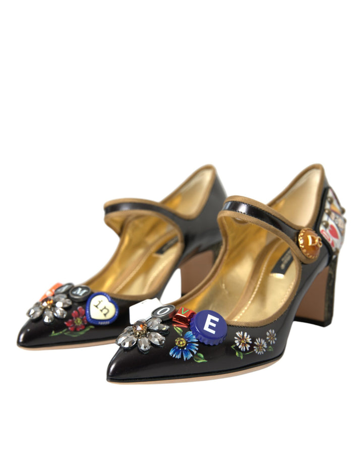 Dolce & Gabbana Schwarz Leder Kristall Mary Jane Pumps Schuhe