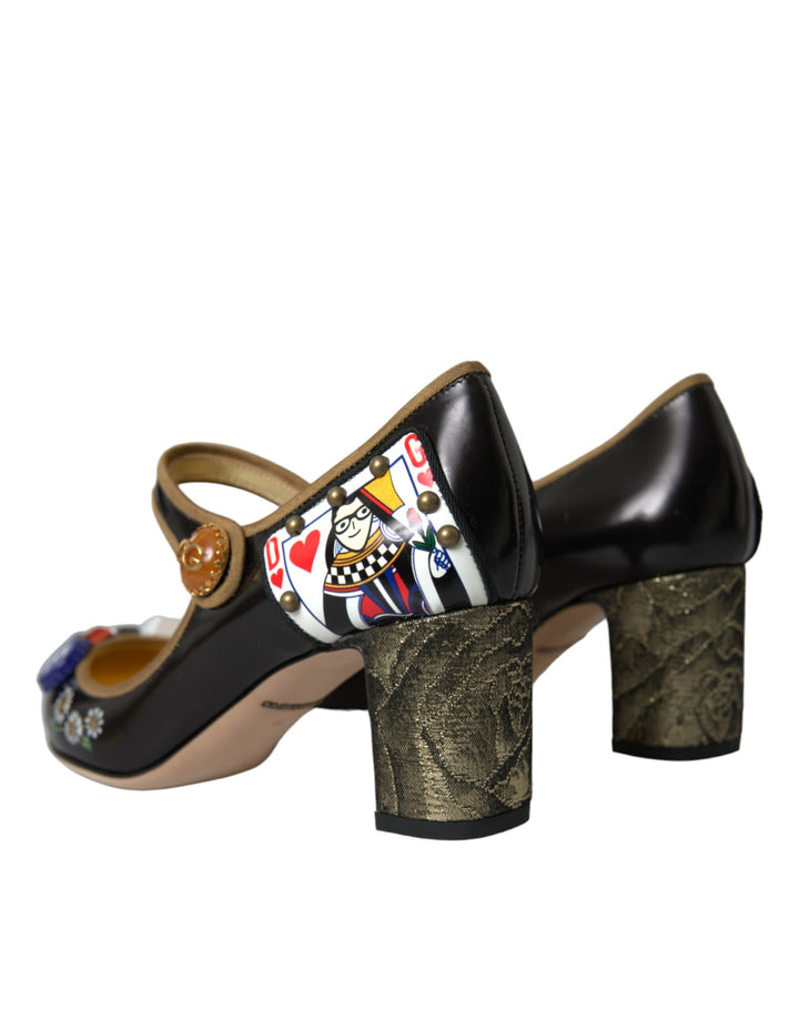 Dolce & Gabbana Schwarz Leder Kristall Mary Jane Pumps Schuhe