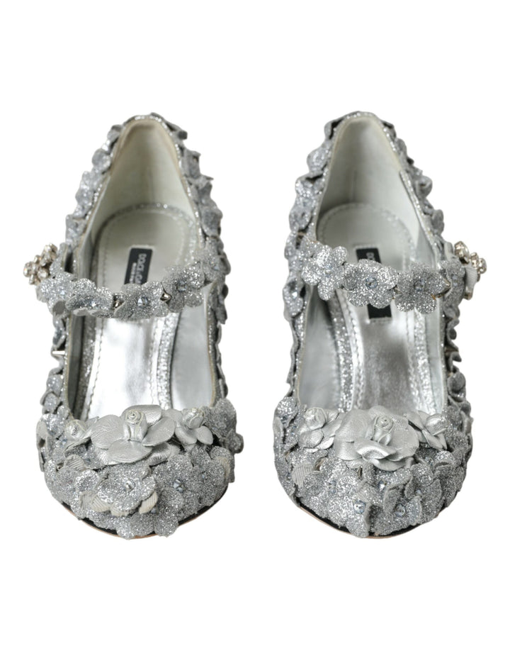 Silber Floral Kristall Mary Jane Pumps Schuhe