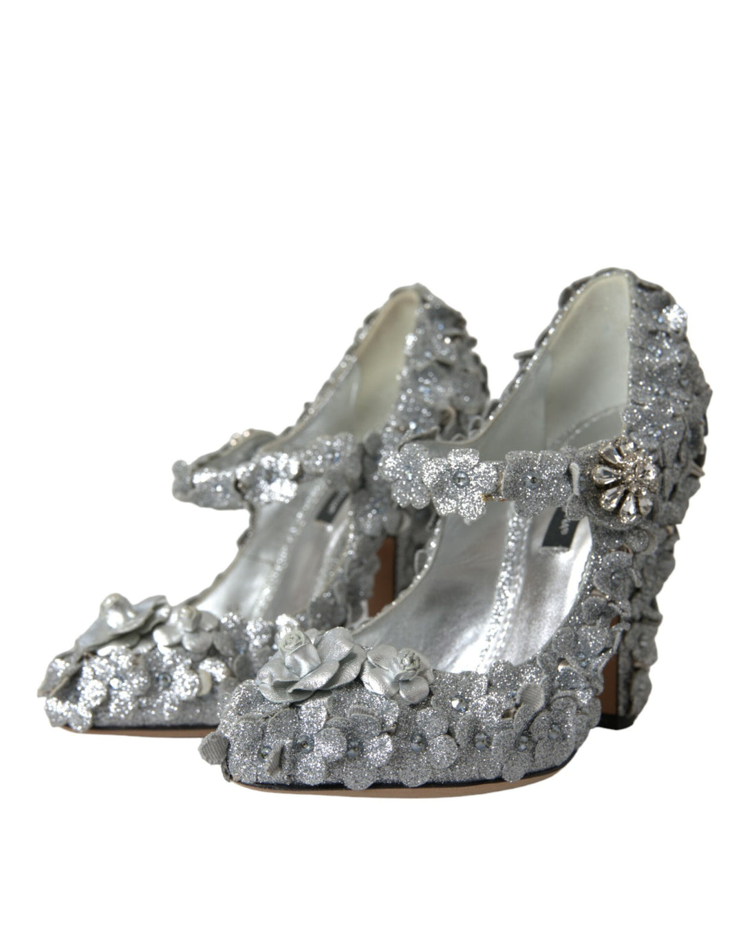 Silber Floral Kristall Mary Jane Pumps Schuhe