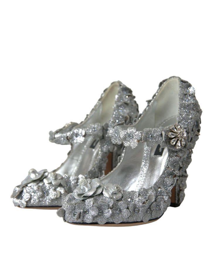 Silber Floral Kristall Mary Jane Pumps Schuhe
