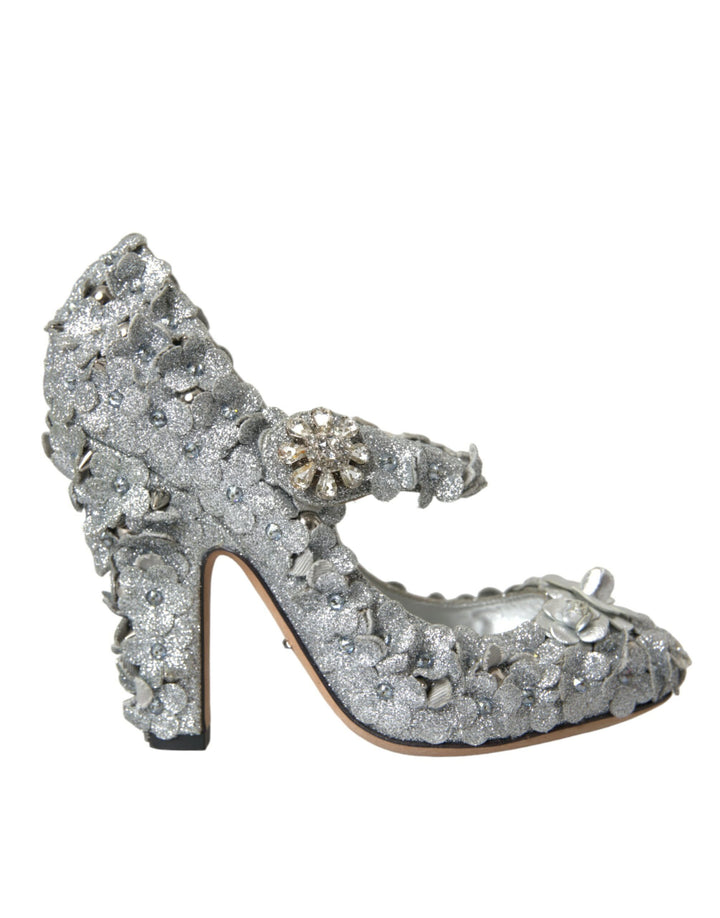 Silber Floral Kristall Mary Jane Pumps Schuhe