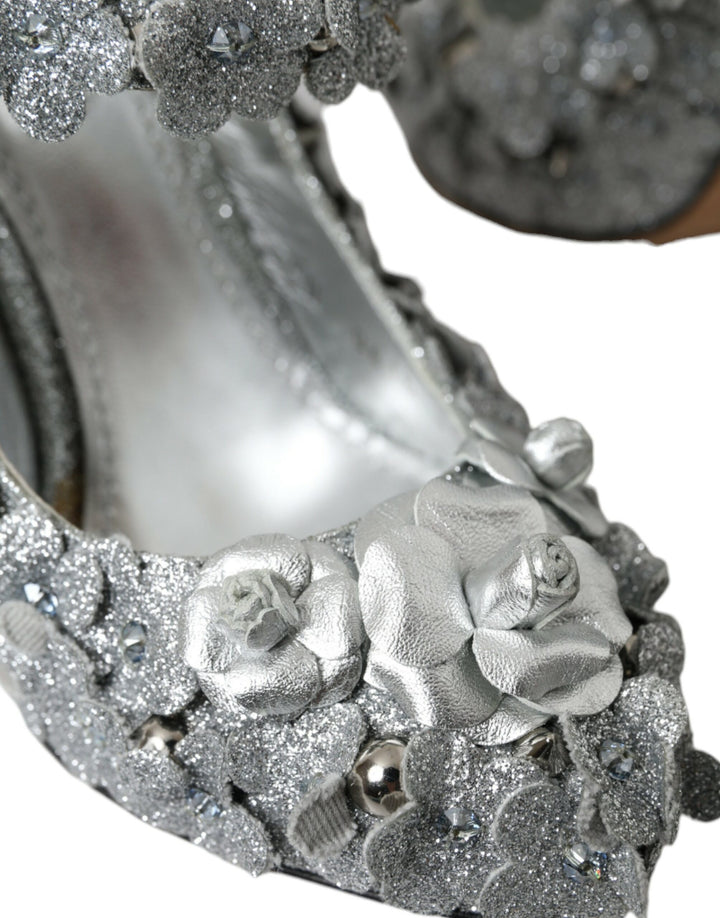Silber Floral Kristall Mary Jane Pumps Schuhe