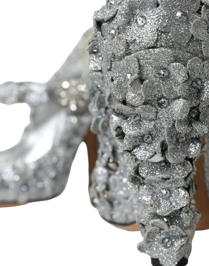 Silber Floral Kristall Mary Jane Pumps Schuhe