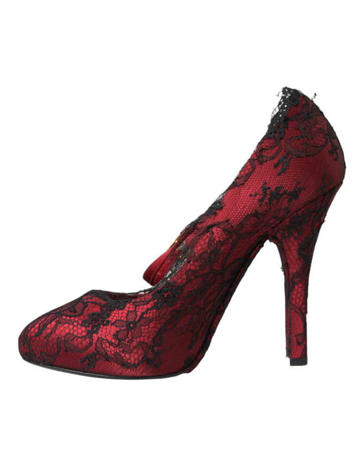 Dolce & Gabbana Rot Schwarz Floral Spitze Mary Jane Pumps Schuhe