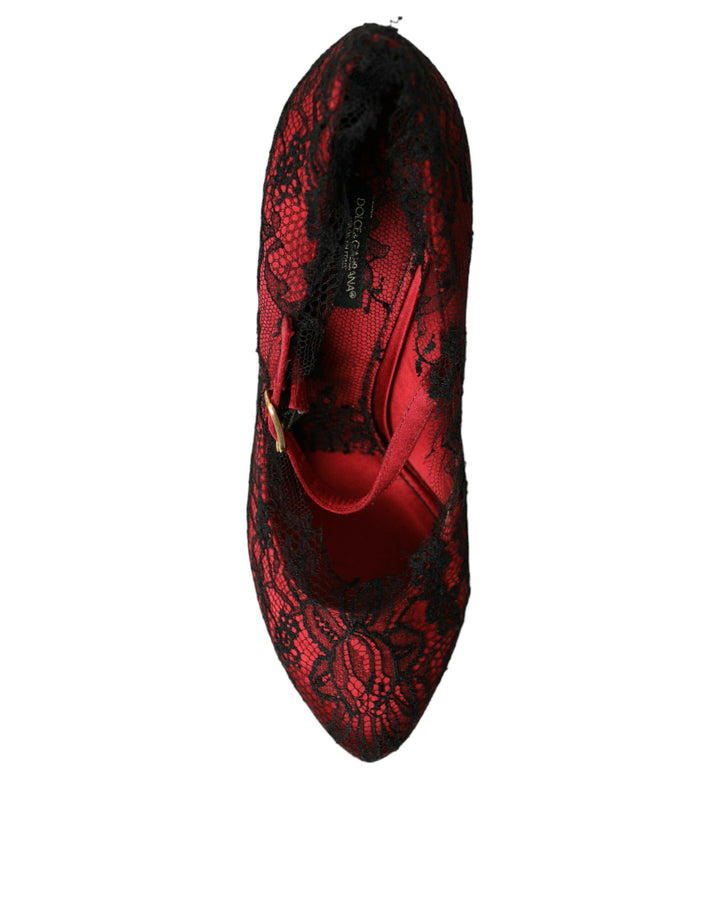 Dolce & Gabbana Rot Schwarz Floral Spitze Mary Jane Pumps Schuhe