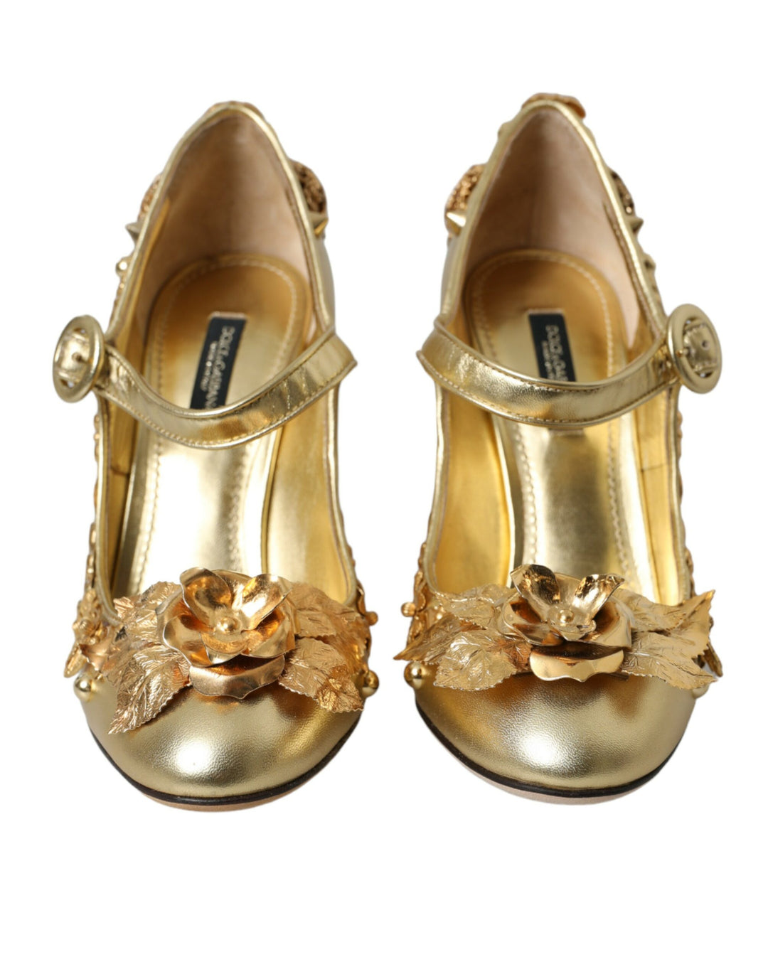Gold Leder Kristall Mary Janes Pumps Schuhe