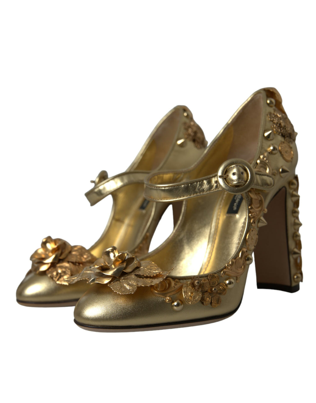 Gold Leder Kristall Mary Janes Pumps Schuhe