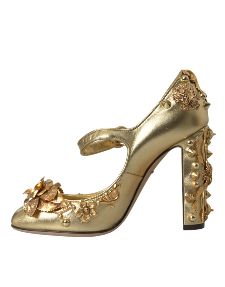 Gold Leder Kristall Mary Janes Pumps Schuhe