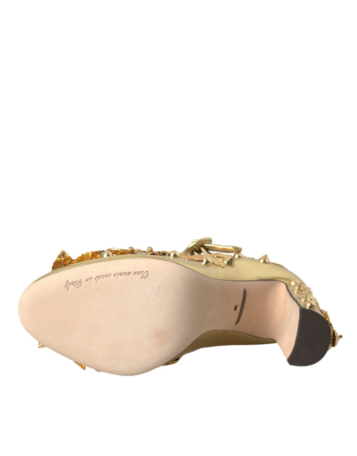 Gold Leder Kristall Mary Janes Pumps Schuhe
