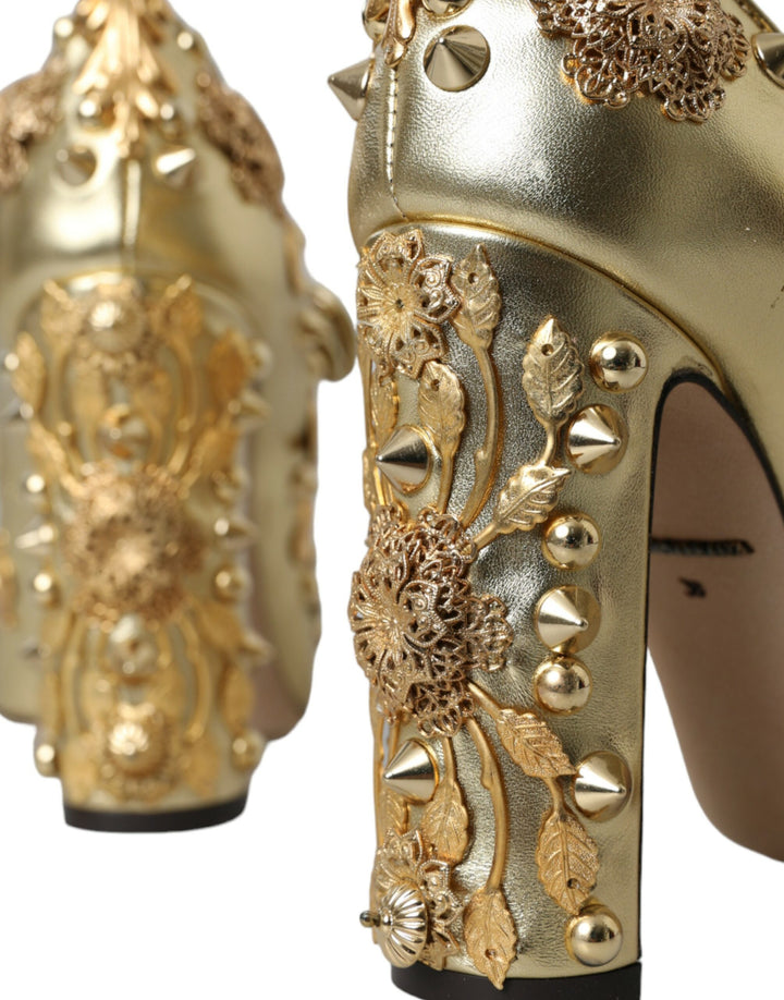 Gold Leder Kristall Mary Janes Pumps Schuhe
