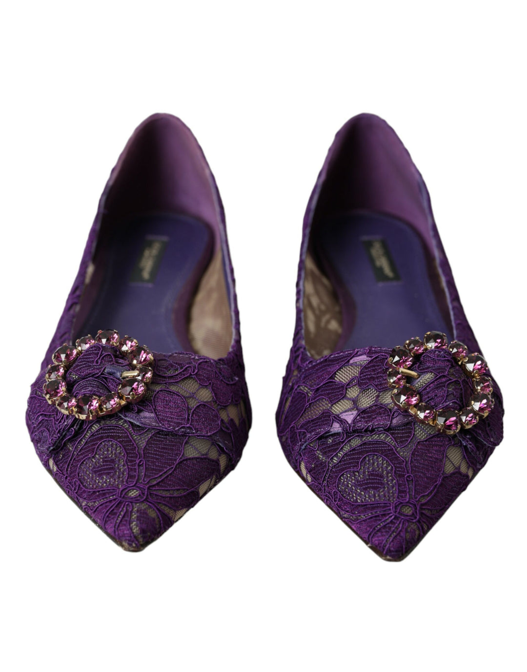 Dolce & Gabbana Lila Taormina Spitze Kristall Loafers Schuhe