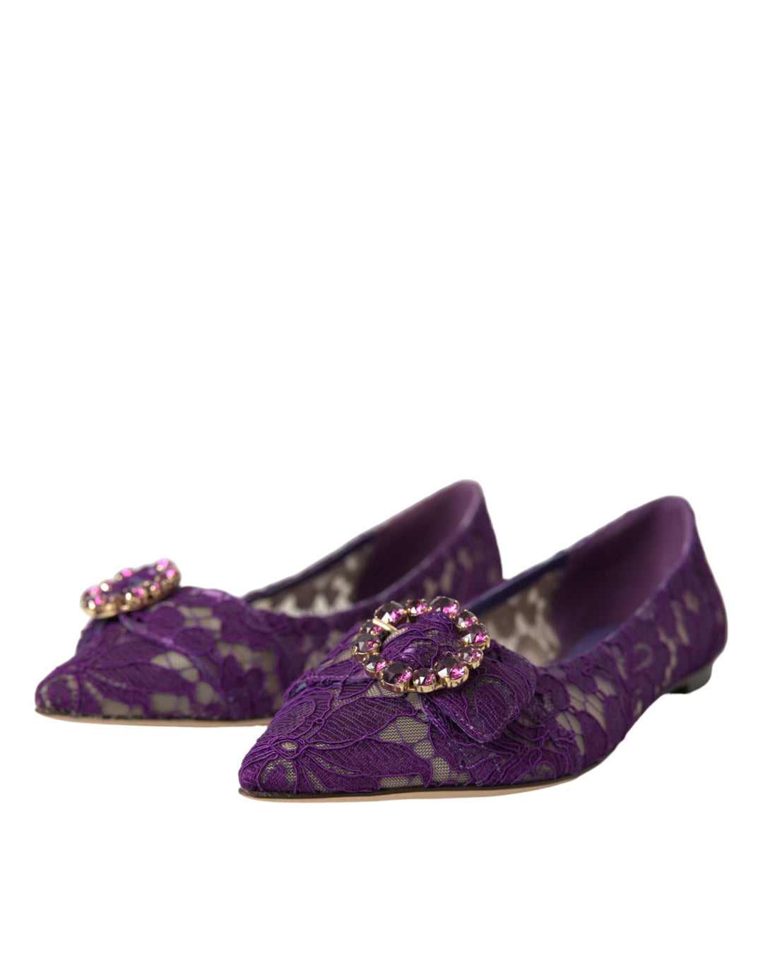 Dolce & Gabbana Lila Taormina Spitze Kristall Loafers Schuhe