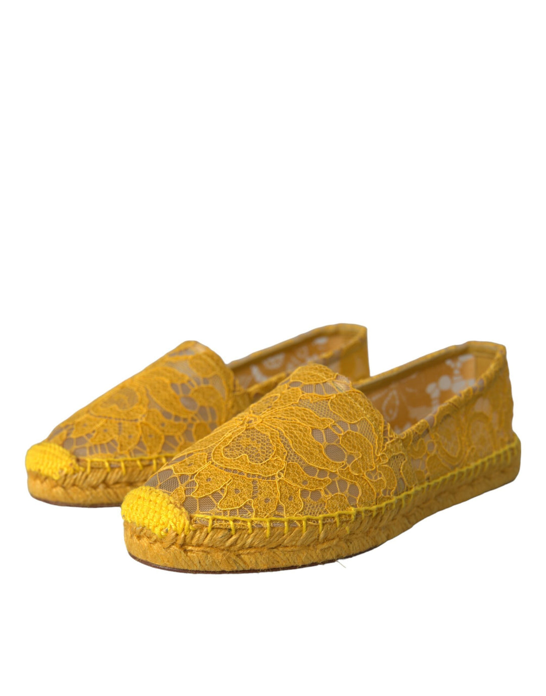 Dolce & Gabbana Gelb Taormina Lace Espadrille Loafers Flats Schuhe