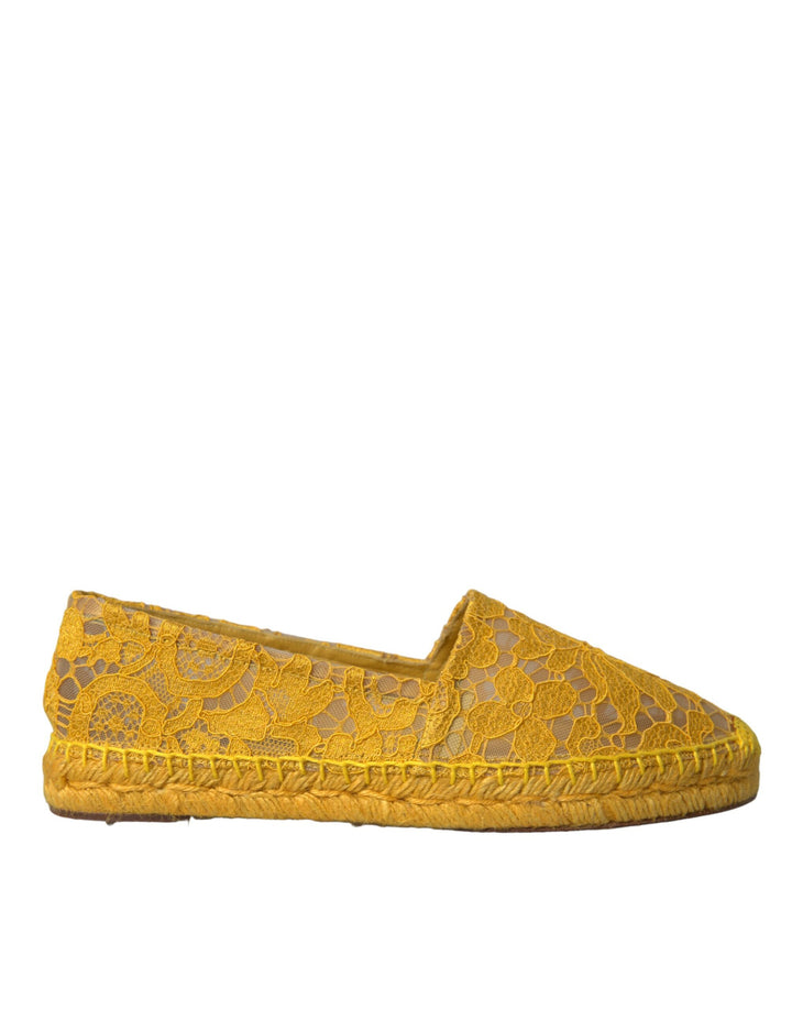 Dolce & Gabbana Gelb Taormina Lace Espadrille Loafers Flats Schuhe