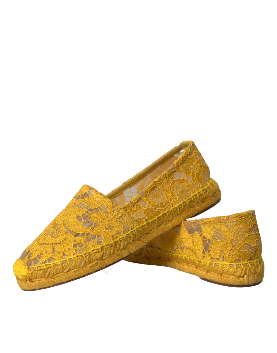 Dolce & Gabbana Gelb Taormina Lace Espadrille Loafers Flats Schuhe