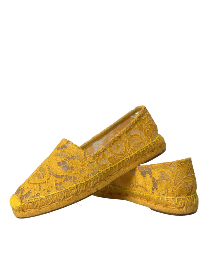 Dolce & Gabbana Gelb Taormina Lace Espadrille Loafers Flats Schuhe