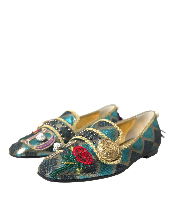 Dolce & Gabbana Multicolor Jacquard verschönerte Loafers Schuhe