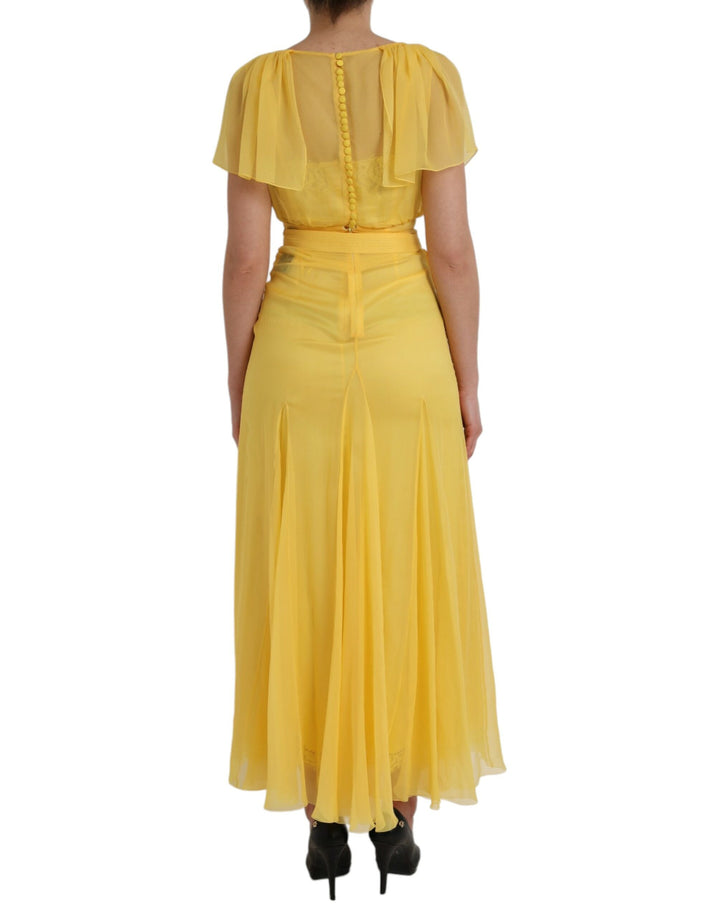 Yellow silk coat dress with belt Long maxi dress