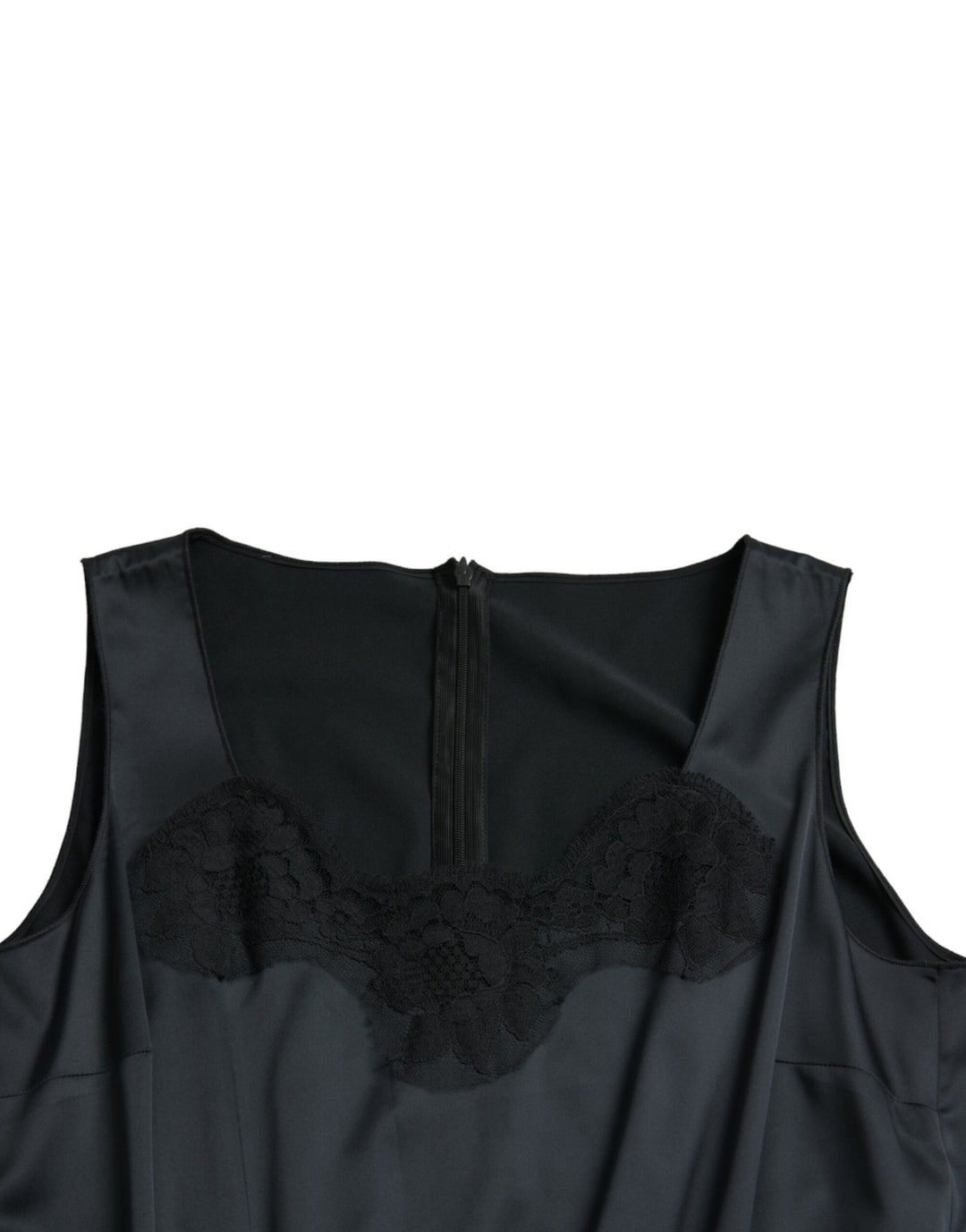 Schwarzes Polyester-Midikleid mit Spitzenbesatz