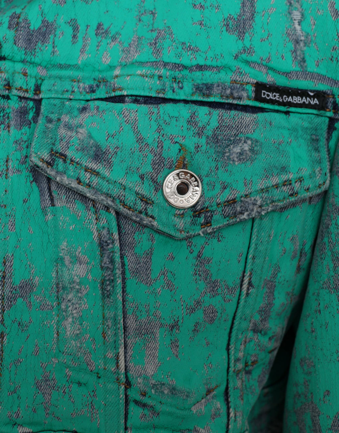 Green Cotton Tie Dye Cropped Denim Jacket