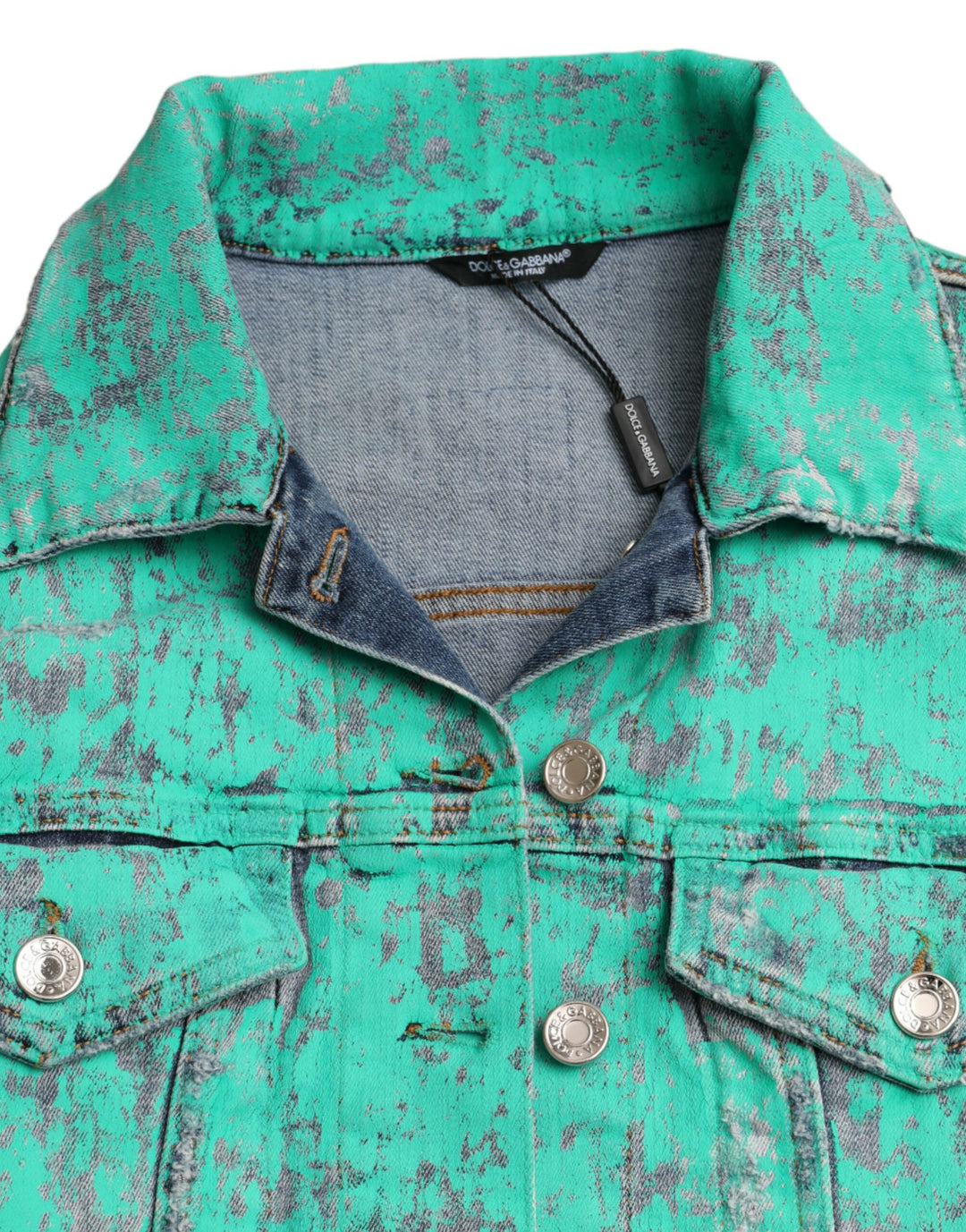 Green Cotton Tie Dye Cropped Denim Jacket