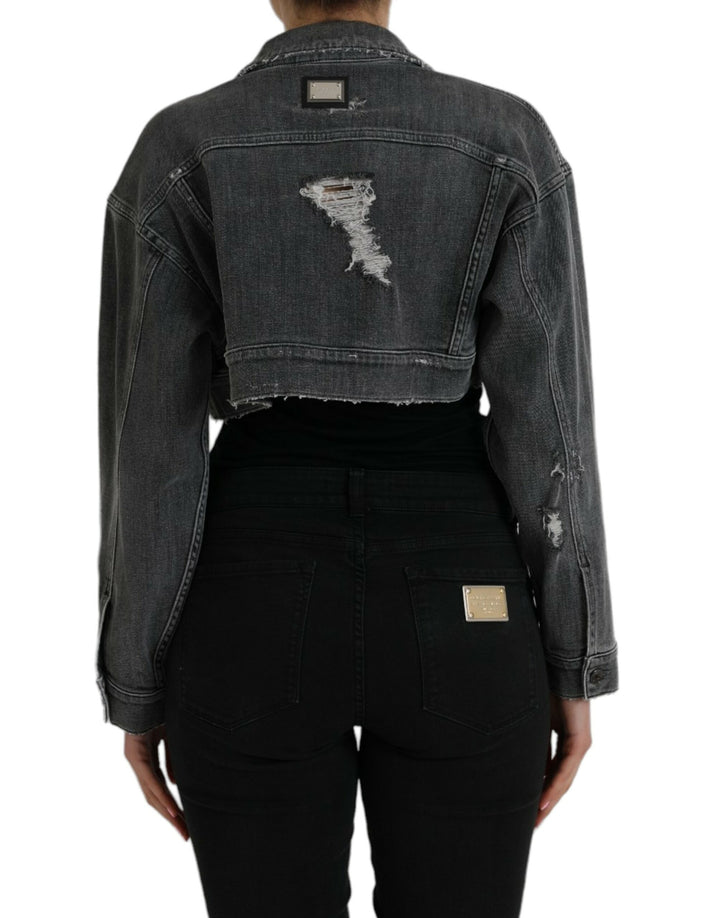 Dolce & Gabbana Dunkelgraue Baumwoll-Stretch-Cropped-Denim-Jacke