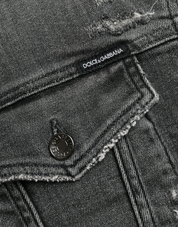 Dolce & Gabbana Dunkelgraue Baumwoll-Stretch-Cropped-Denim-Jacke