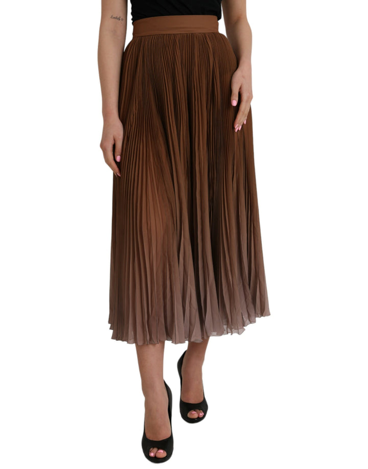 Brauner Polyester Faltenrock mit hoher Taille Midirock