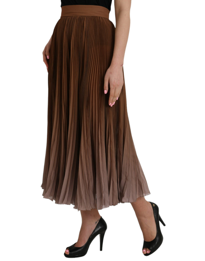 Brauner Polyester Faltenrock mit hoher Taille Midirock