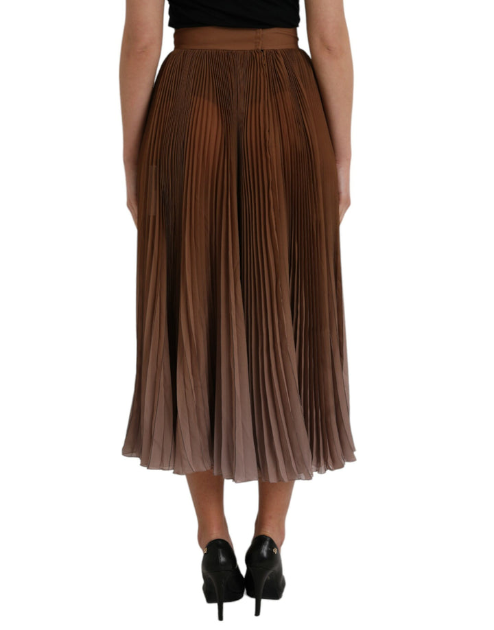 Brauner Polyester Faltenrock mit hoher Taille Midirock