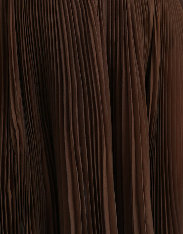 Brauner Polyester Faltenrock mit hoher Taille Midirock